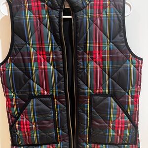 J. Crew Black Plaid Quilted Vest